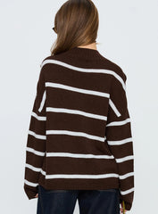 Alara Mock Neck Knit Sweater Brown Stripe