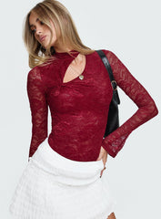 Twisted Humour Long Sleeve Lace Bodysuit Burgundy