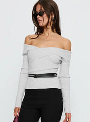 Ellenore Belt Detail Off Shoulder Top Grey