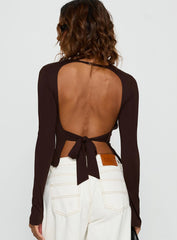 Harpur Long Sleeve Backless Top Chocolate