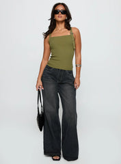Bare It All Buckle Detail Top Green