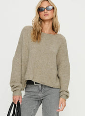Ramy Wide Neck Knit Sweater Olive