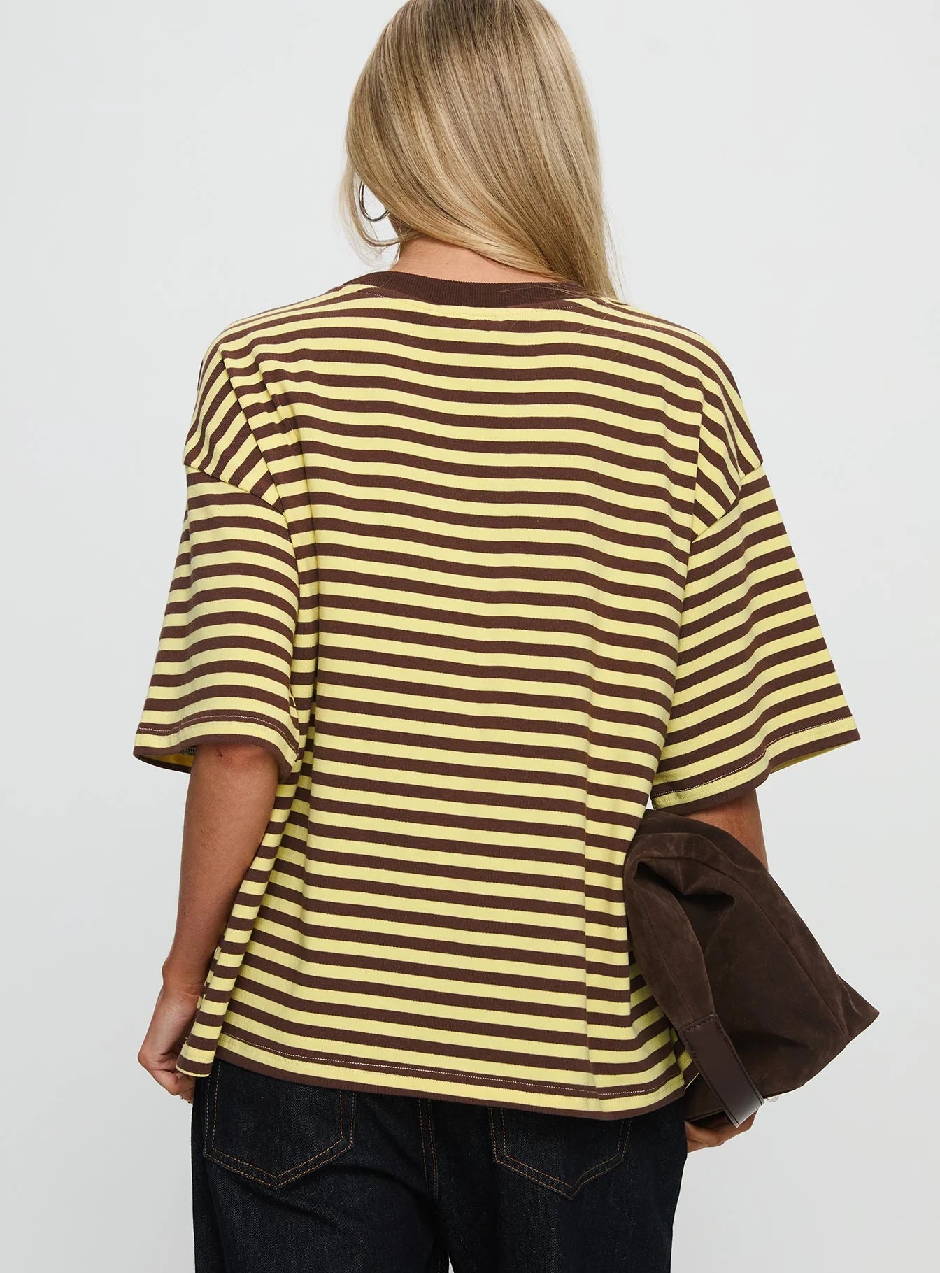 Keep Falling Short Sleeve Top Yellow / Brown Stripe