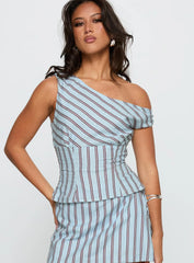 Del Rio Off The Shoulder Top Blue Maroon