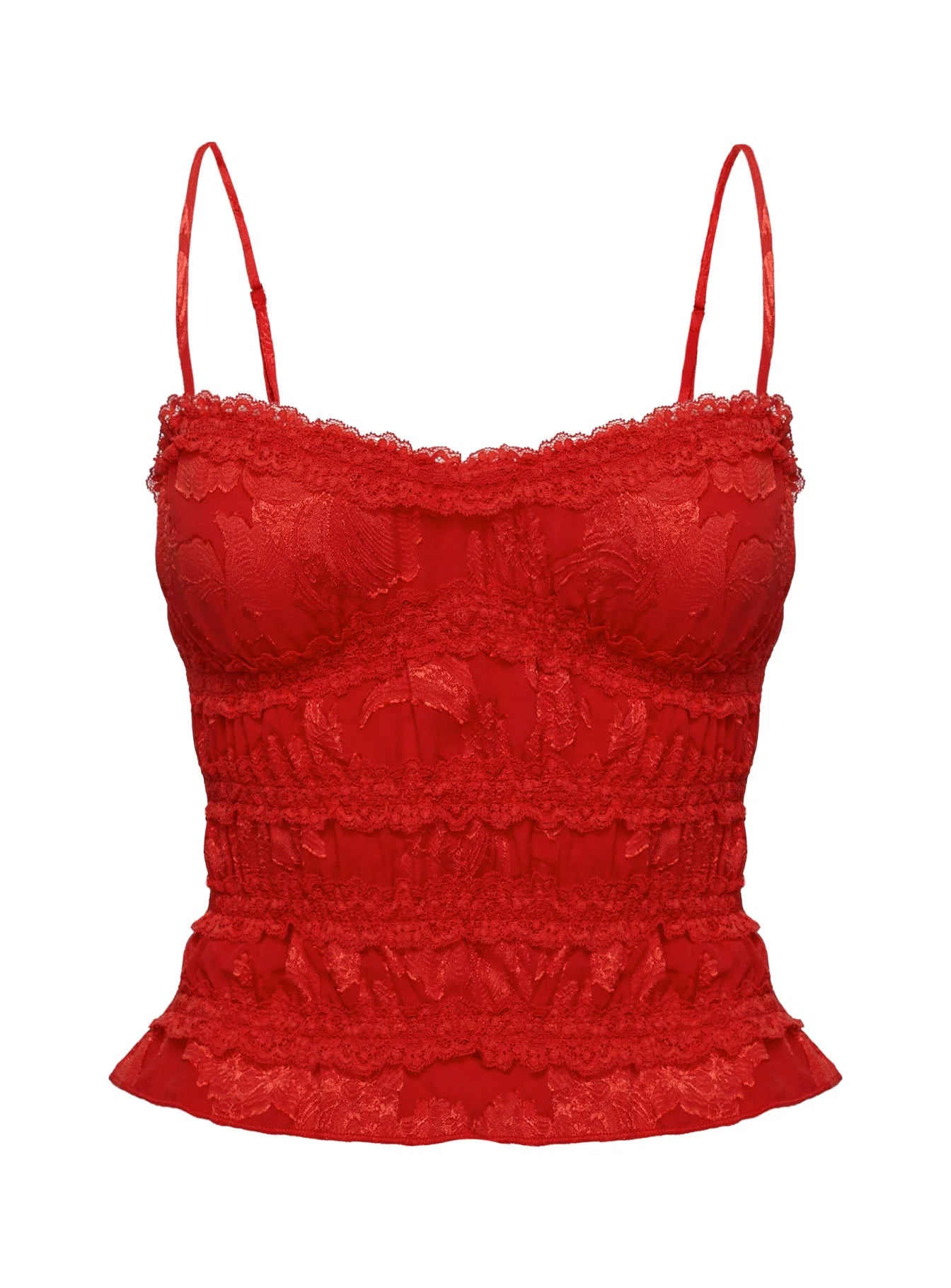 Angelie Jacquard Ruched Top Red