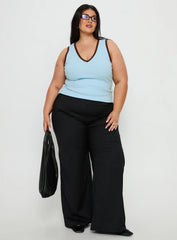 Baseline V Neck Rib Tank Top Blue / Brown Curve