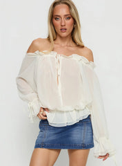 Madelina Frill Long Sleeve Top Cream