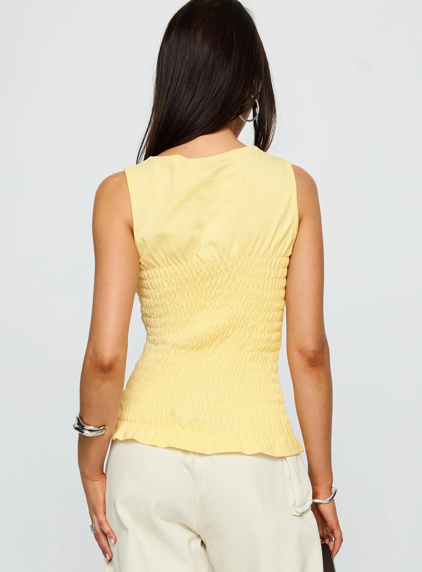 Maybe Tomorrow Ruched Sleeveless Top Lemon