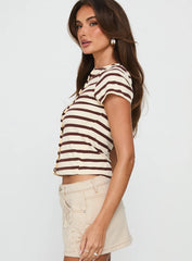 Marvella Button Up Top Beige / Brown Stripe