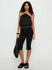 Mikki Tie Neck Button Detail Top Black