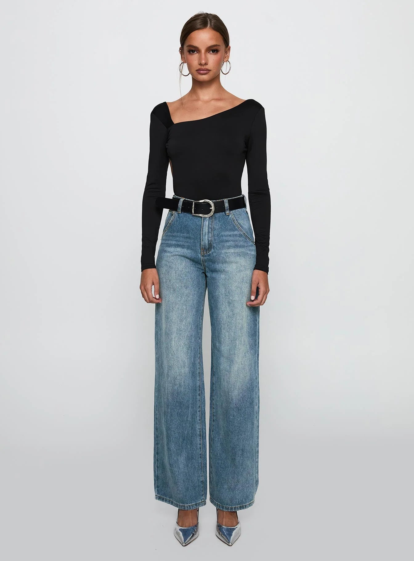 Sacramento High Rise Straight Leg Jeans Mid Blue Denim
