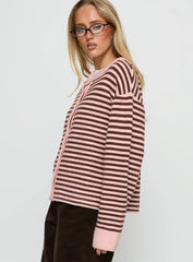 Darnelle Button Up Knit Cardigan Pink Stripe