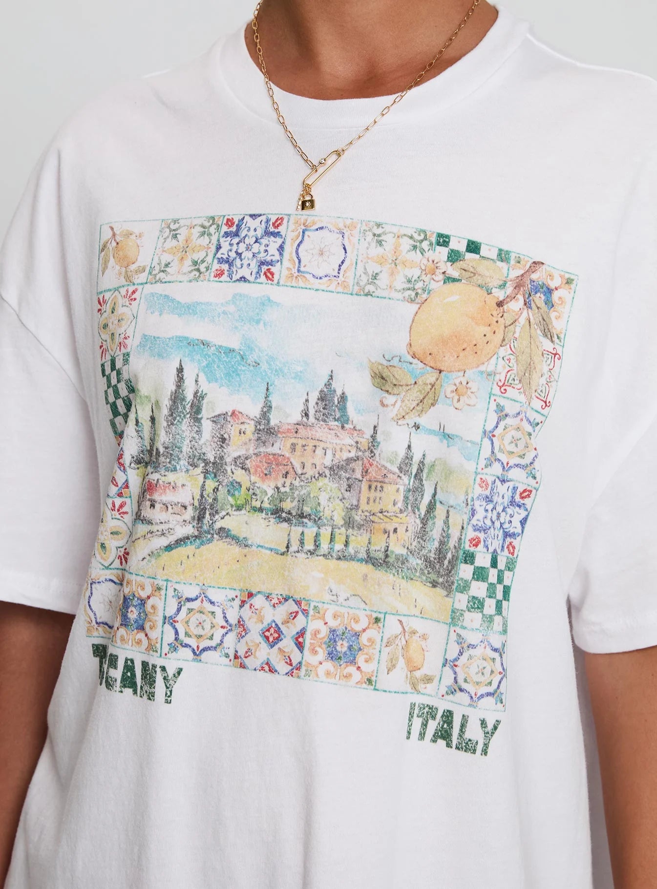 Love From Tuscany Oversized Graphic Top White