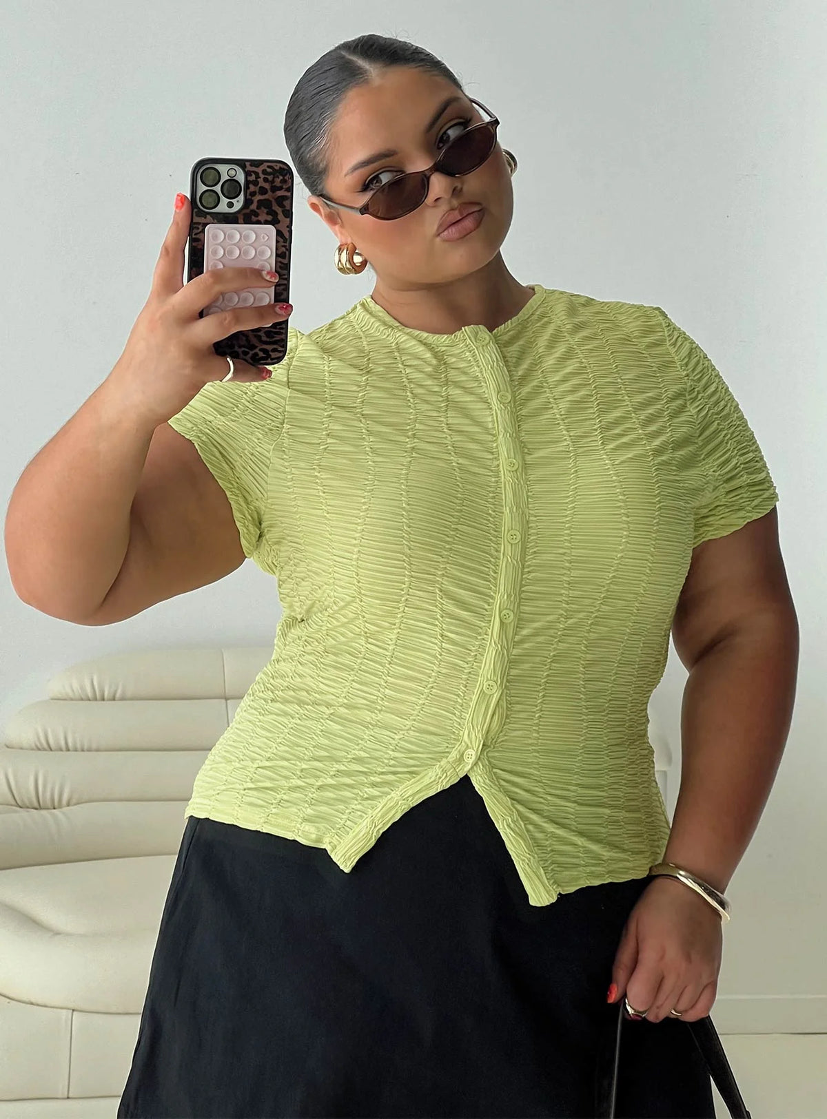 Suzu Textured Top Green Curve