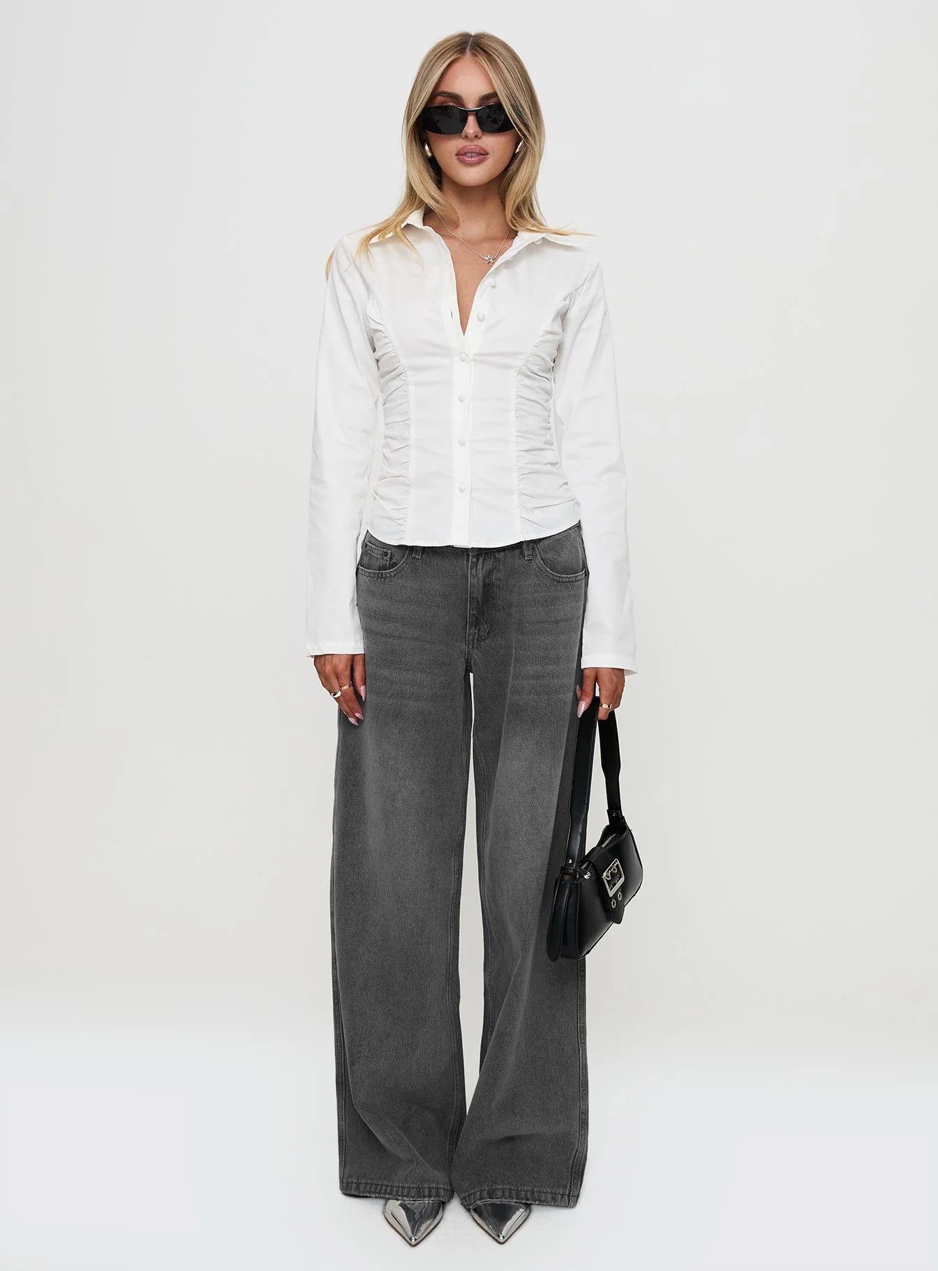 Stand Up Guy Long Sleeved Ruched Detail Top White