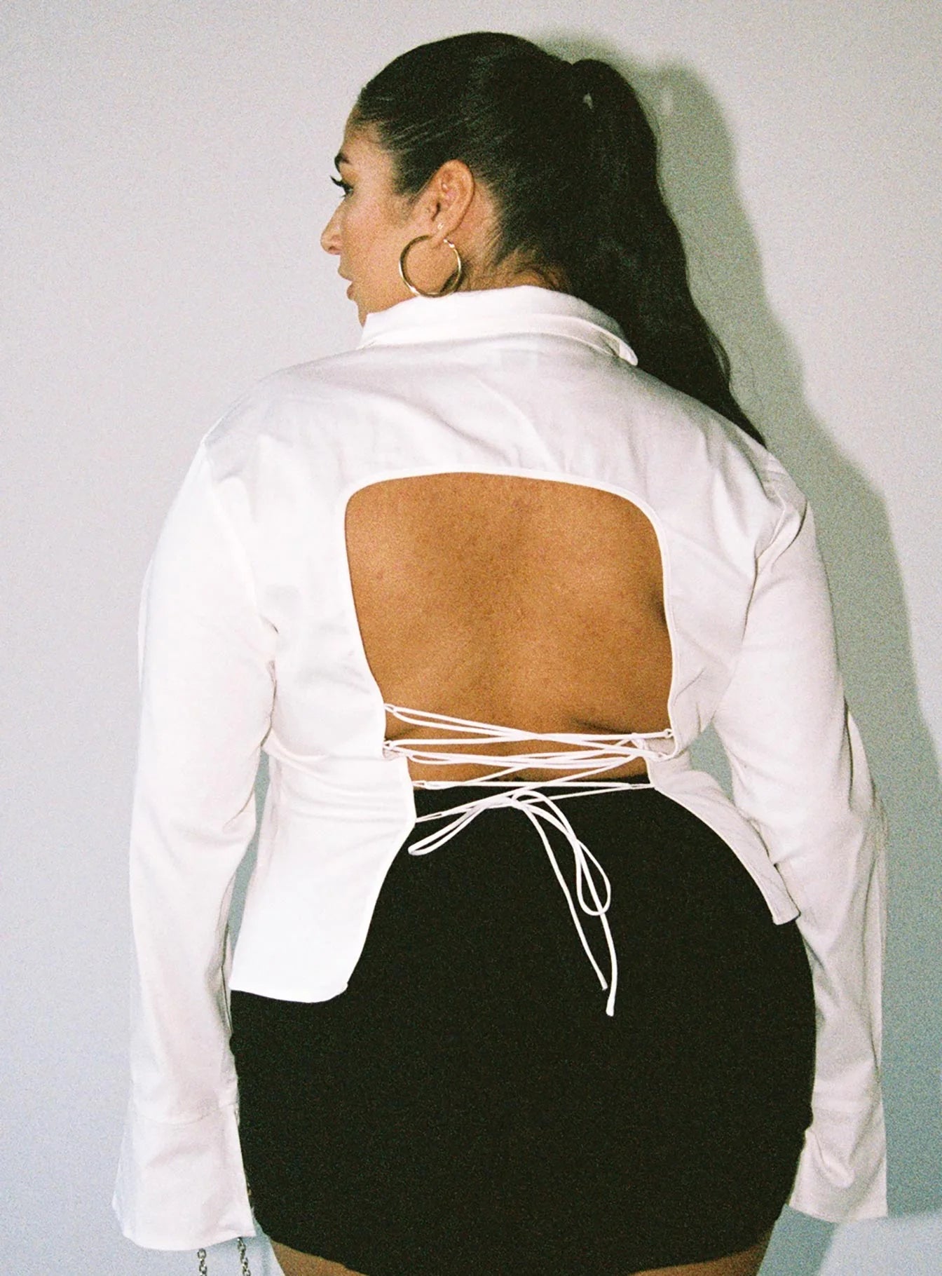 Belshaw Lace Up Back Shirt Ivory Curve