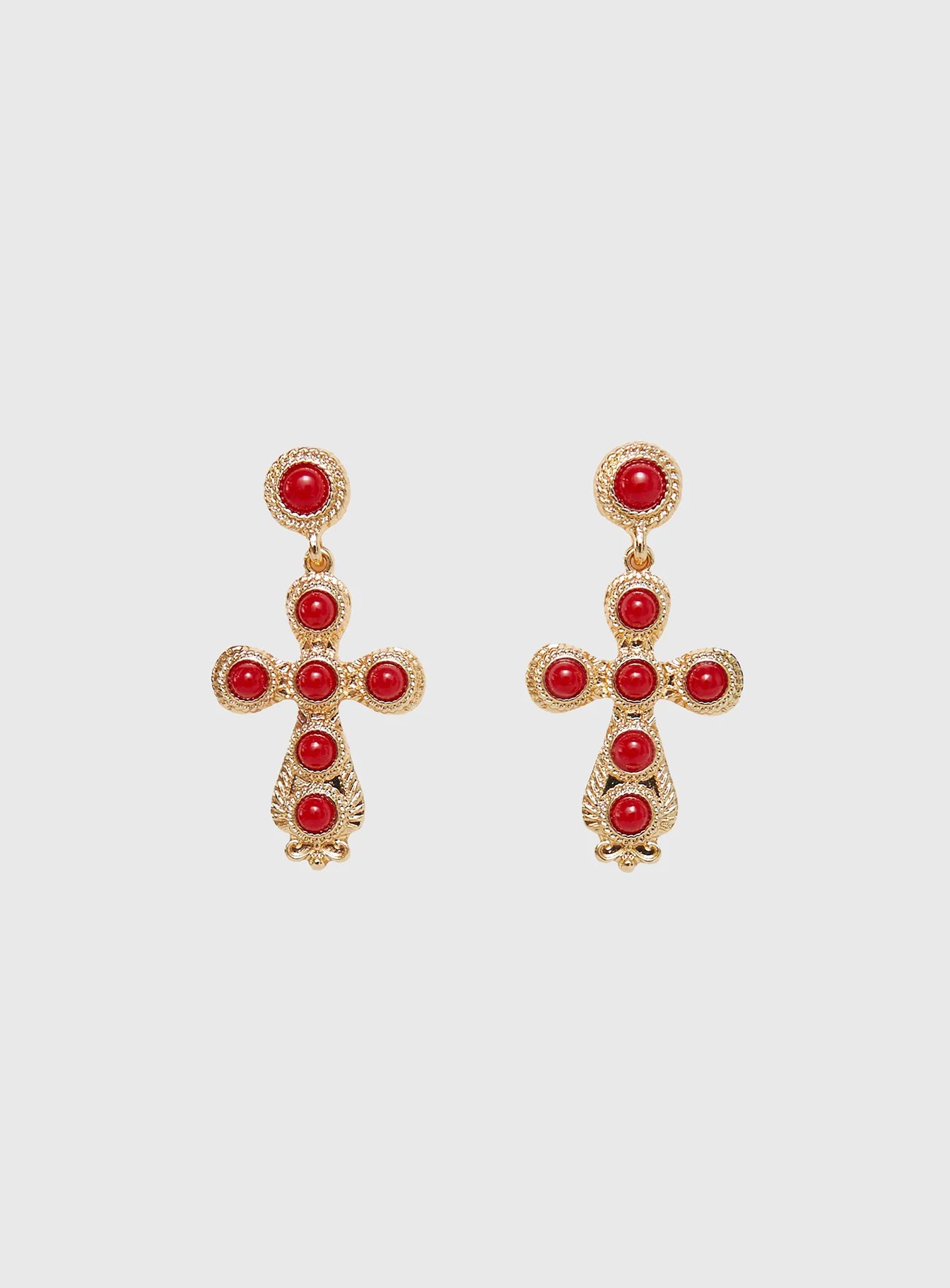 Oakwood Cross Earrings Gold / Red