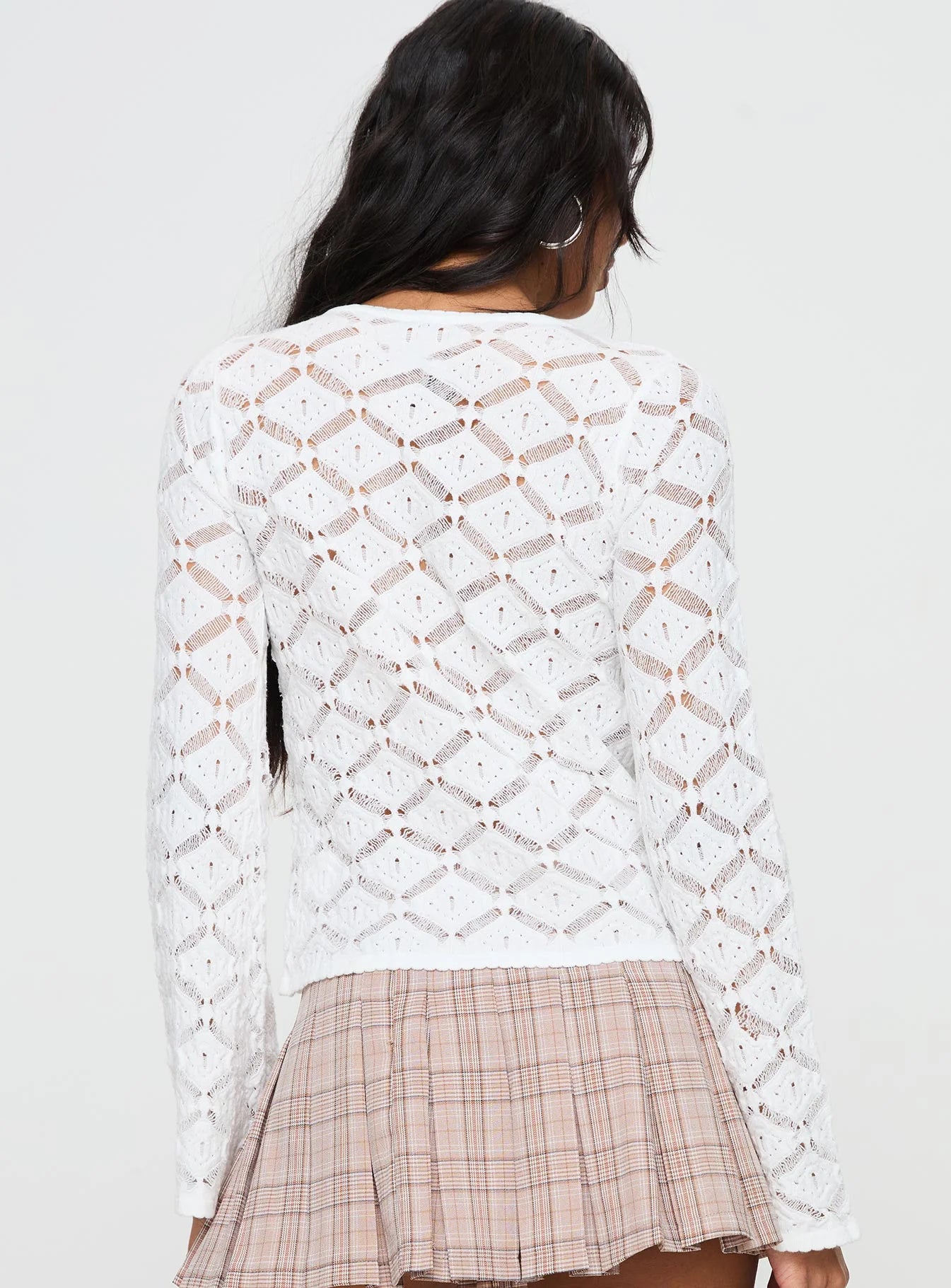 Streep Crochet Top White