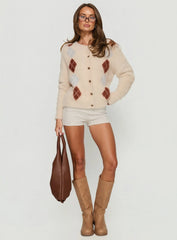 Nancey Argyle Knit Cardigan Cream Multi