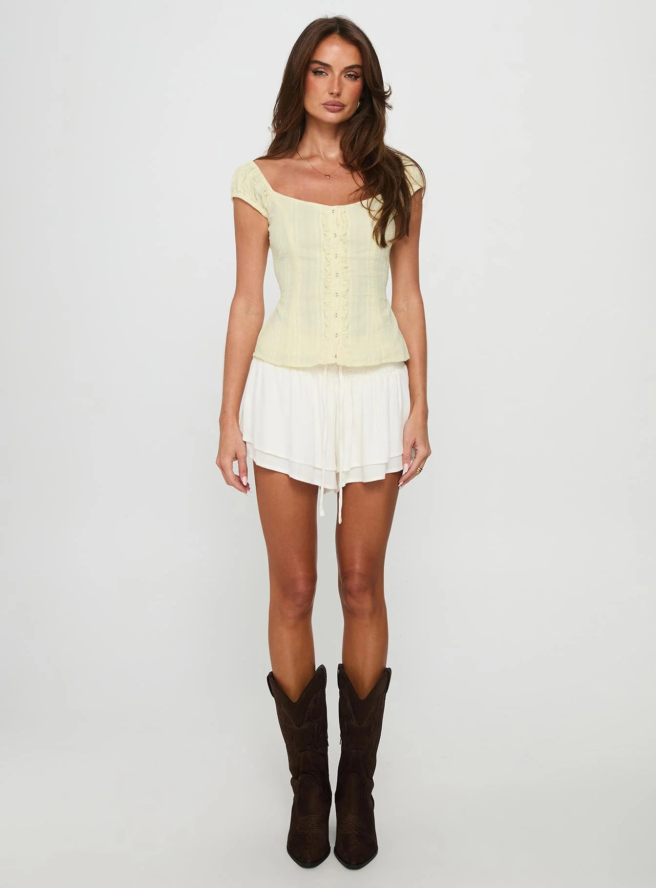 Gysella Off Shoulder Woven Top Yellow