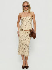 Sydni Midi Bias Cut Skirt Yellow Chocolate Polka