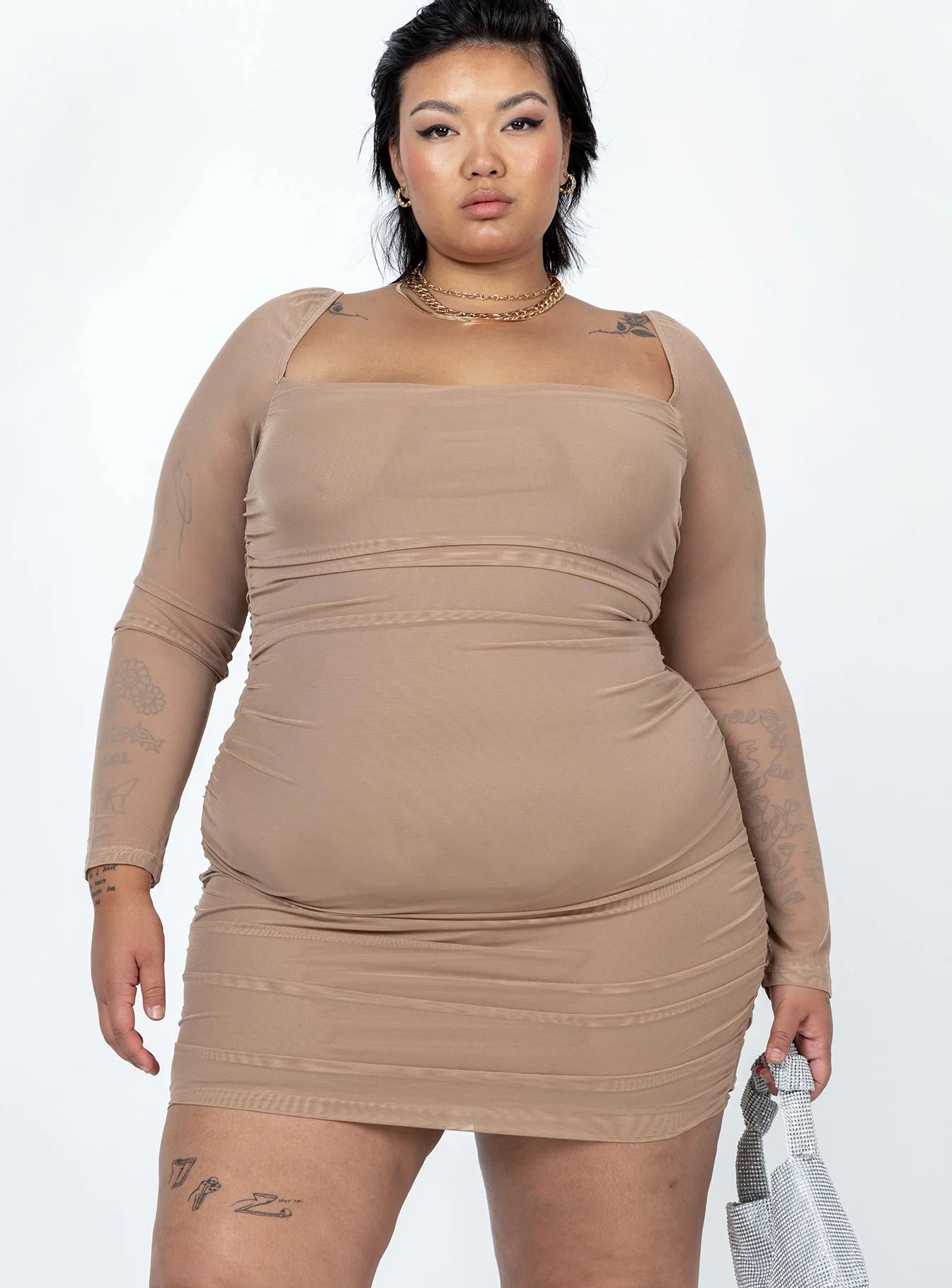 Charvi Long Sleeve Mini Dress Tan Curve