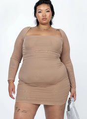 Charvi Long Sleeve Mini Dress Tan Curve