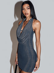 Big Deal Halter Mini Dress Blue Glitter