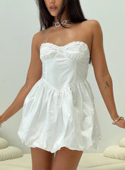 Zafira Frill Strapless Bubble Hem Mini Dress White