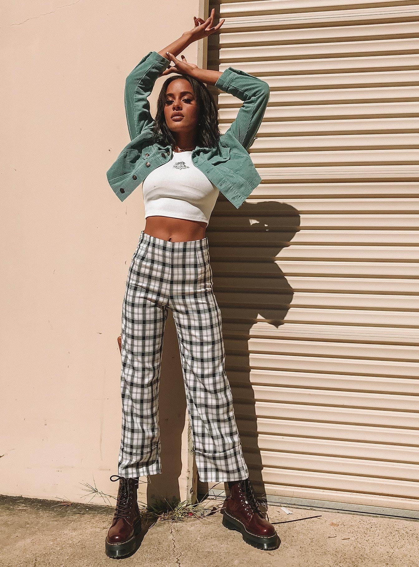 Euros Check Pants Black / White Petite