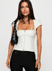 Santa Cruz Zip Through Top White Pinstripe