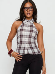 Klossie Halter Button Down Top Multi Check