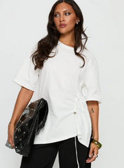 Agnessa Ruched Detail Oversized Tee White