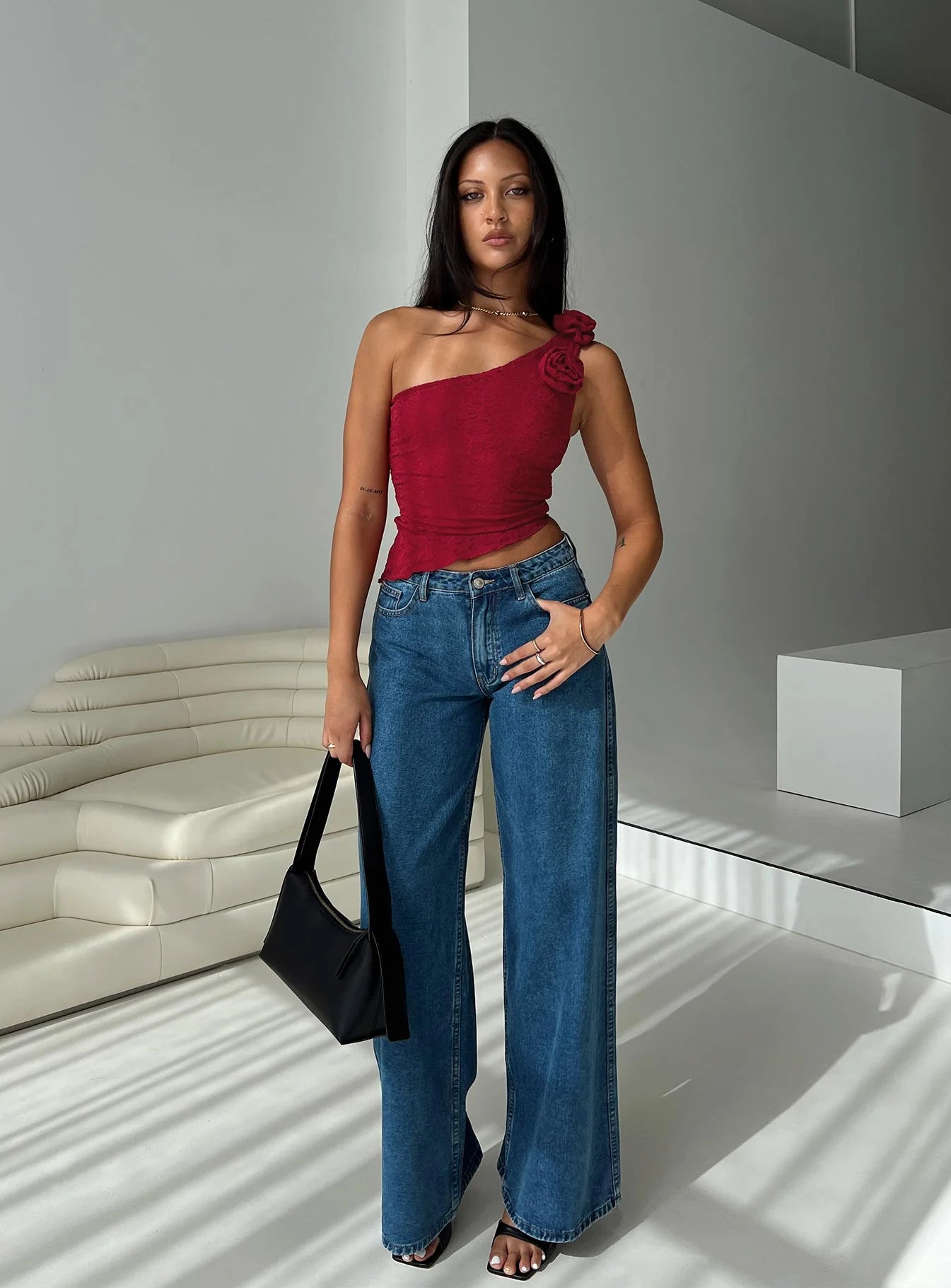 Pillai One Shoulder Top Red