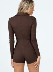 Susie Long Sleeve Romper Brown
