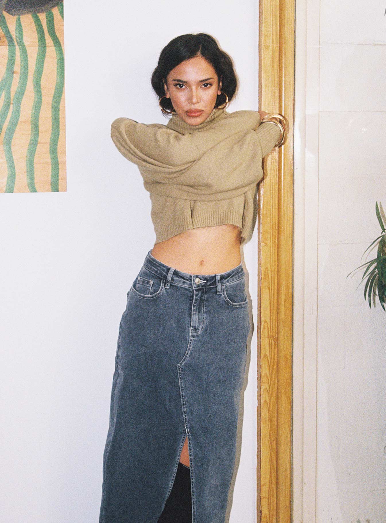 Zahara Cropped Turtleneck Sweater Beige Petite