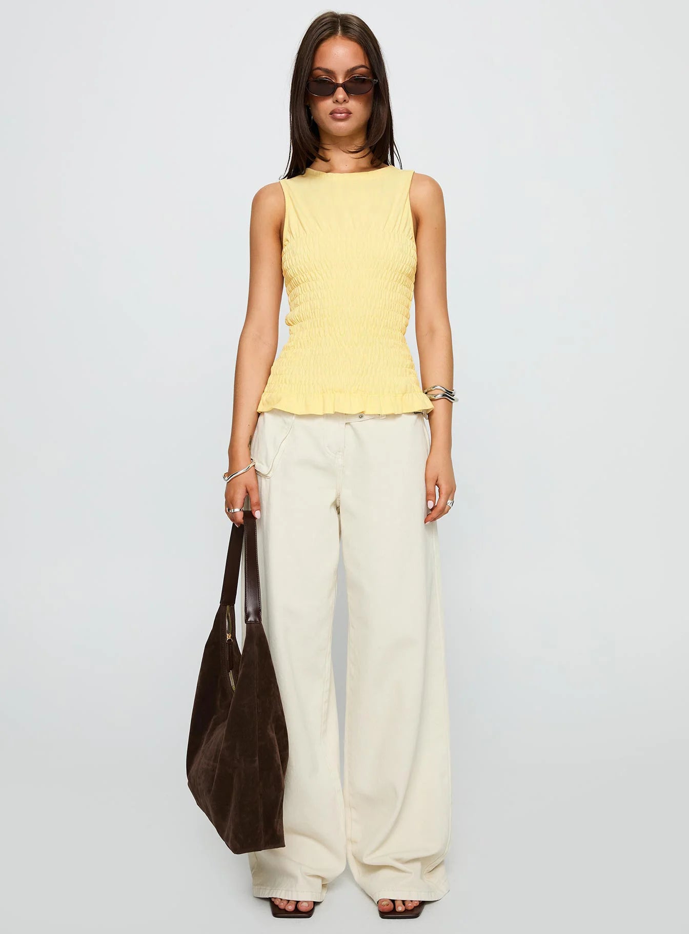 Maybe Tomorrow Ruched Sleeveless Top Lemon