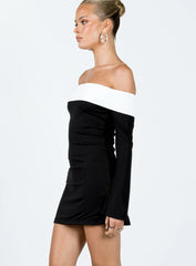 Anya Long Sleeve Off Shoulder Mini Dress Black White