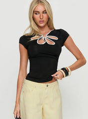 Pippie Floral Cut Out Detail Top Black