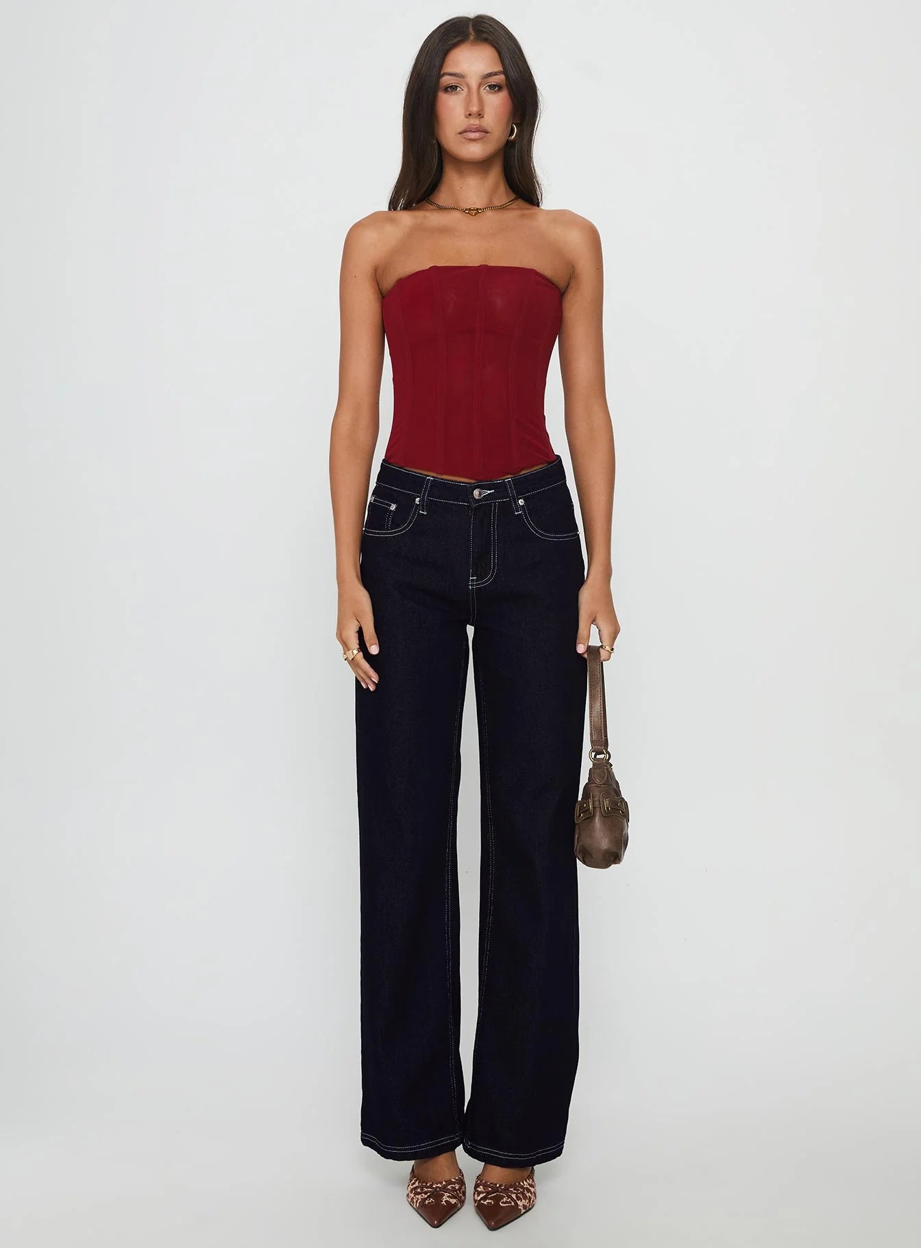 Oscuro Longline Mesh Corset Top Berry