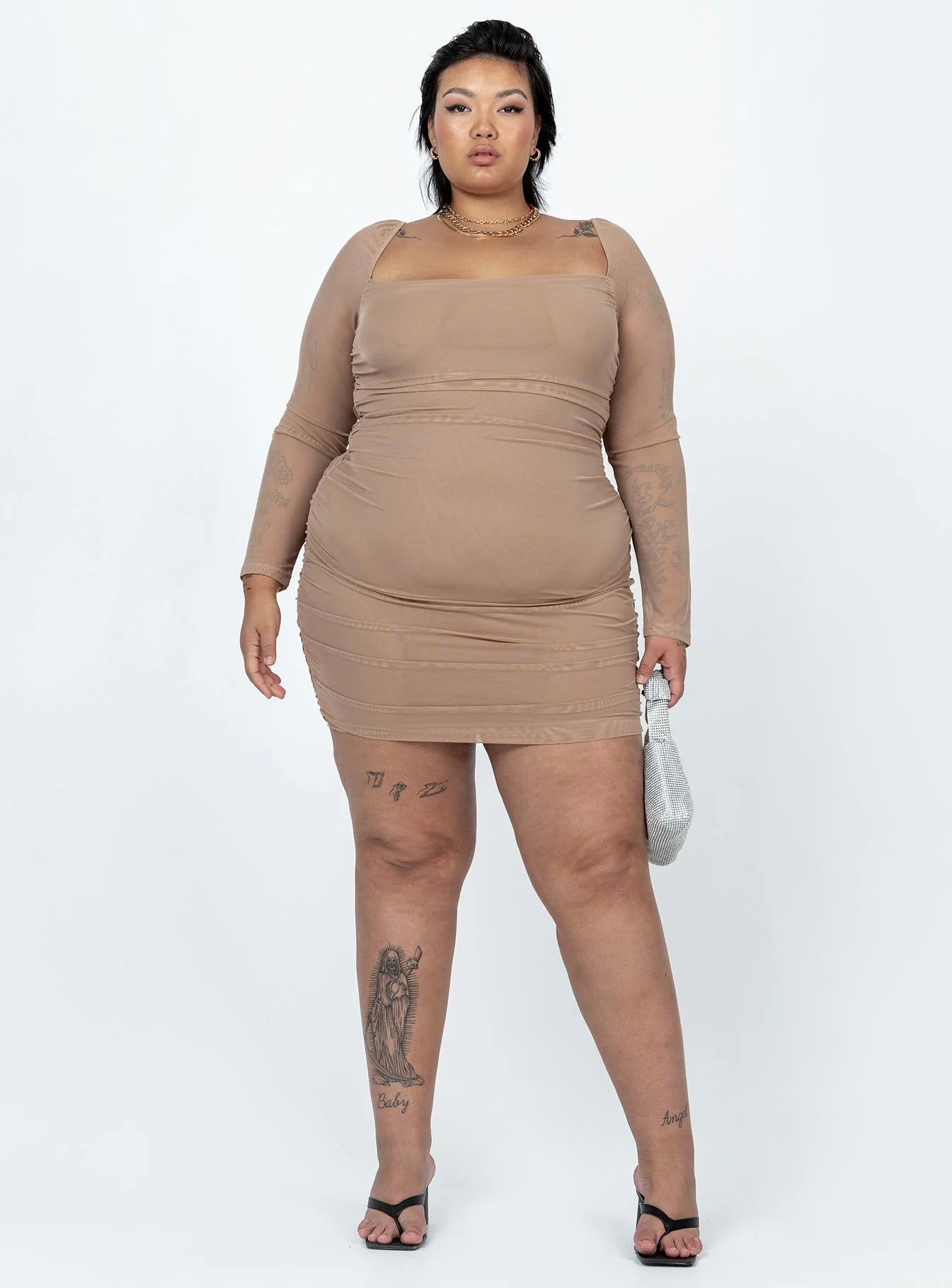 Charvi Long Sleeve Mini Dress Tan Curve