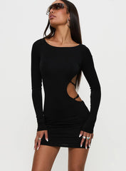 Rowin Long Sleeve Cut Out Mini Dress Black