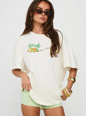 Kawabunga Oversized Graphic Top Cream
