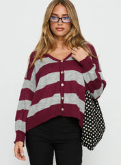 Devvon V Neck Knit Cardigan Red Stripe