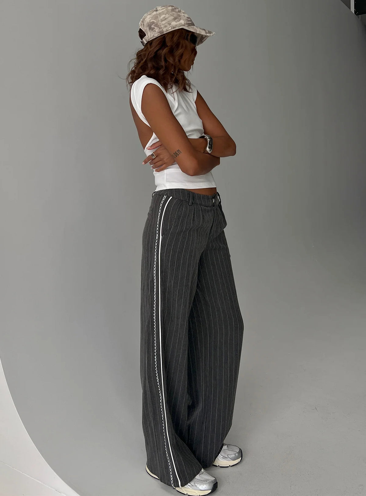 Knowla Pleated Trouser Pant Grey Pinstripe
