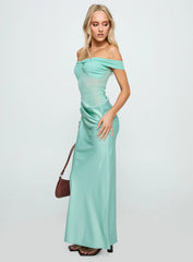 Only Exception Off The Shoulder Maxi Dress Aqua