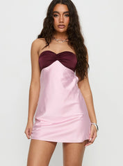 Luxa Ruched Mini Dress Pink / Wine