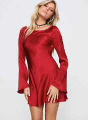 Lukea Long Sleeve Satin Mini Dress Red