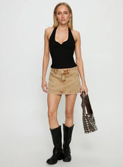 Nicolina Low Rise Denim Mini Skirt Sandy Brown