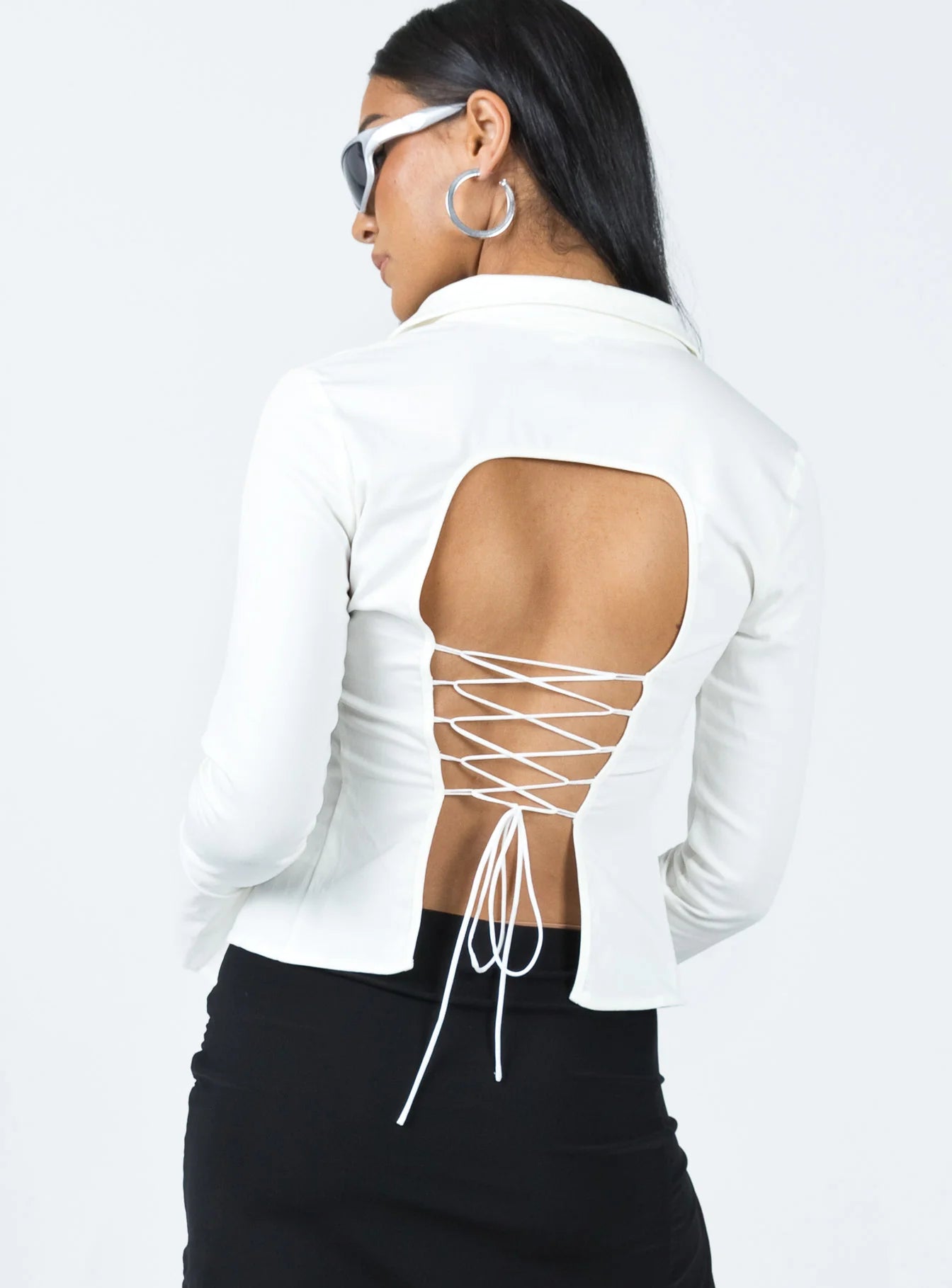 Belshaw Lace Up Back Shirt Ivory
